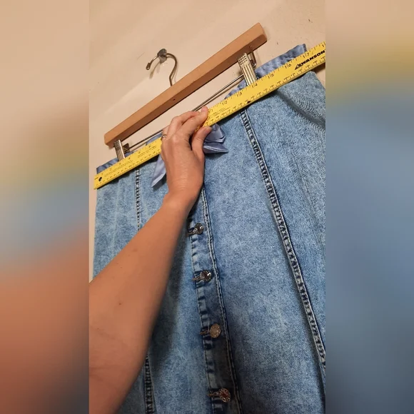 Denim Midi Skirt Ruffle Button Down Tie Peasant Cottage Coastal Cowgirl - Picture 4 of 6